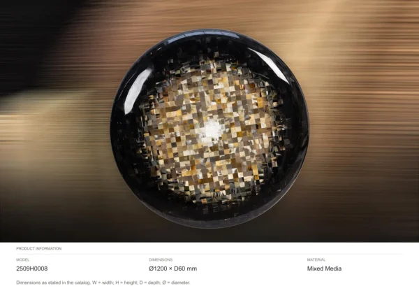 Round Black Bowl Relief with Gold Mosaic Centre, 120 cm in black — dimensions