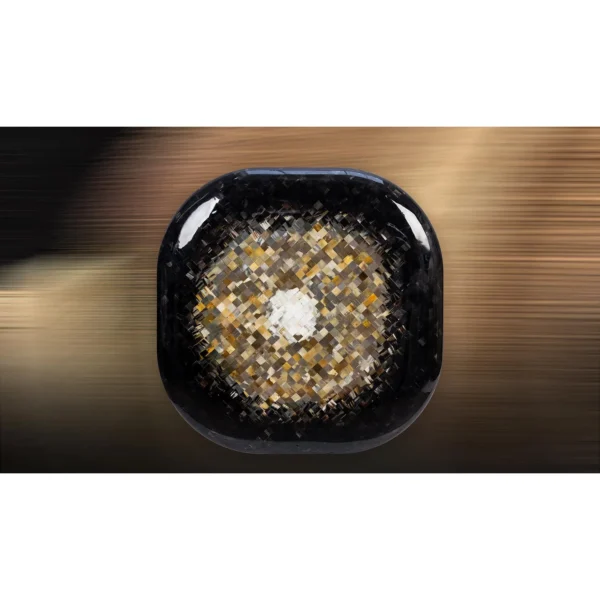 Rounded Square Black Bowl Relief with Gold Mosaic, 120 cm in black — in a room setting