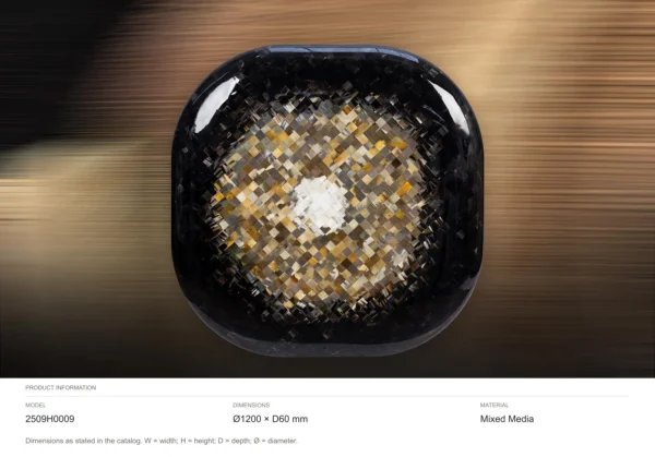 Rounded Square Black Bowl Relief with Gold Mosaic, 120 cm in black — dimensions