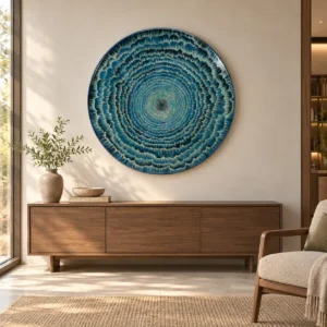 Round Teal Ripple Relief Disc, 120 cm in blue — front view