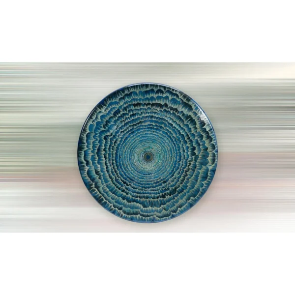 Round Teal Ripple Relief Disc, 120 cm in blue — in a room setting