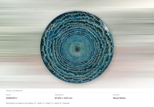 Round Teal Ripple Relief Disc, 120 cm in blue — dimensions