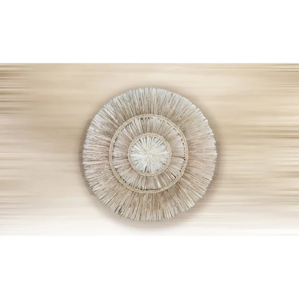 Round Woven Raffia Sunburst Wall Art, 150 cm in oatmeal — in a room setting