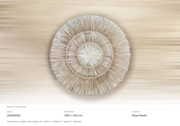 Round Woven Raffia Sunburst Wall Art, 150 cm in oatmeal — dimensions