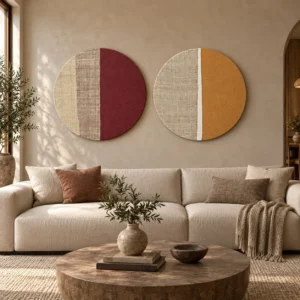 Round Linen Colour Block Disc Set of 2, 70 cm Each in sand — front view