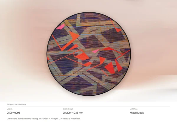 Round Geometric Collage Disc in Tan, Navy and Coral, 120 cm — dimensions