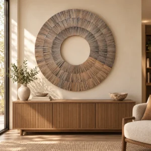 Round Woven Grass Ring Wall Art, 120 cm in sand — front view