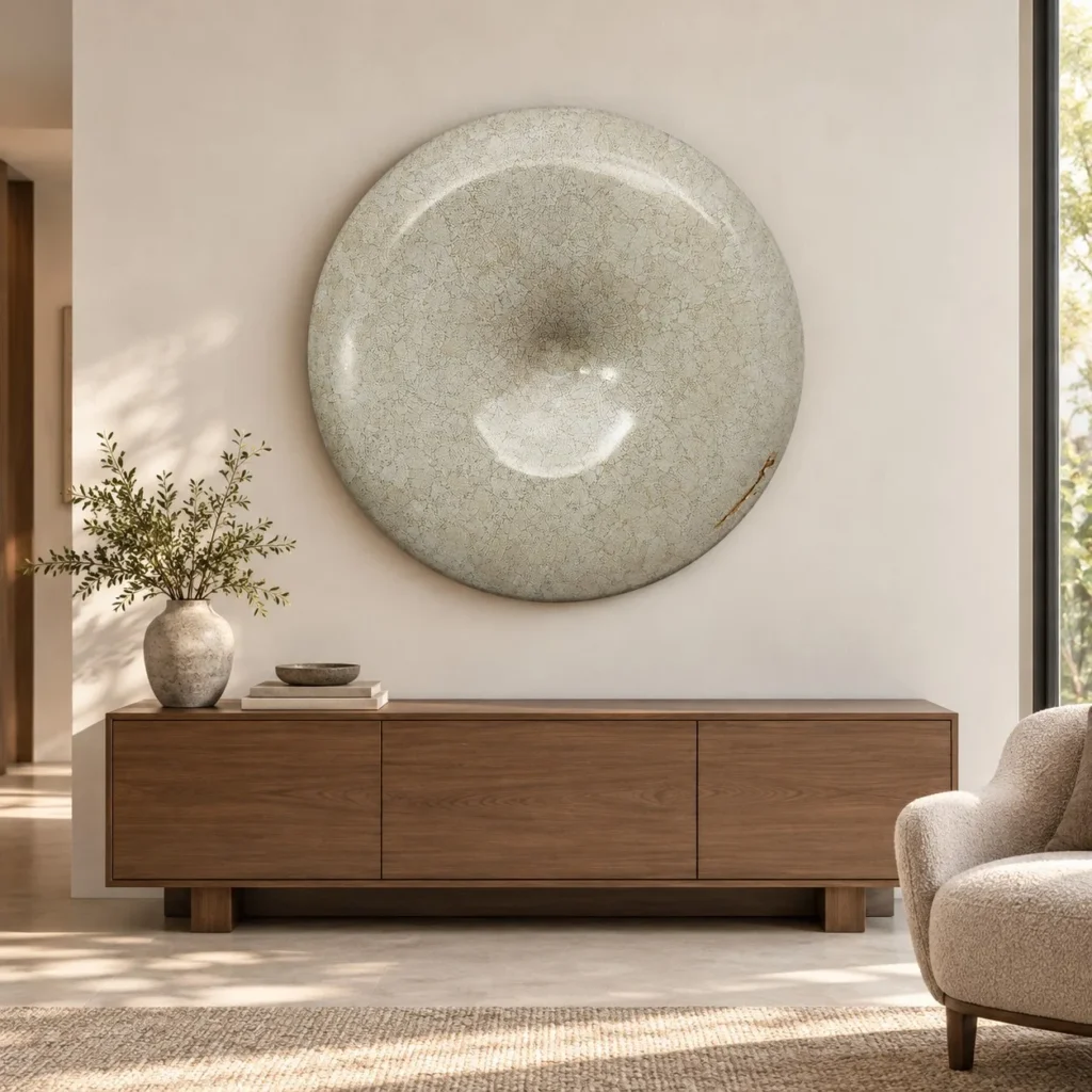 Round Fibreglass Dish with Mother of Pearl in Cream, 100 cm — front view