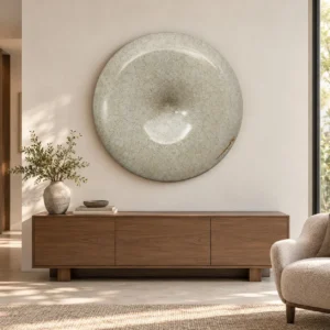 Round Fibreglass Dish with Mother of Pearl in Cream, 100 cm — front view