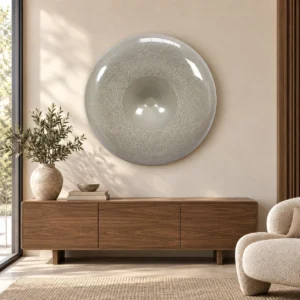 Round Fibreglass Dish with Mother of Pearl in Grey, 100 cm — front view