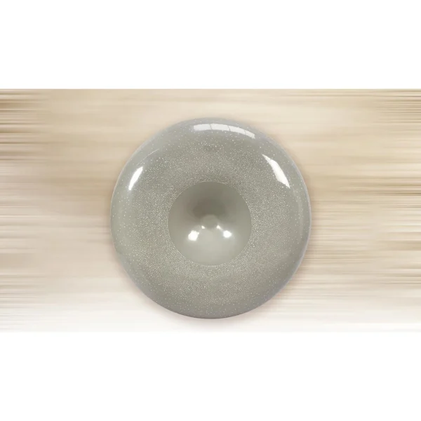 Round Fibreglass Dish with Mother of Pearl in Grey, 100 cm — in a room setting