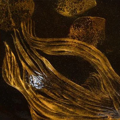 Round Fibreglass Dish with Gold Leaf Lacquer, 100 cm in black — detail