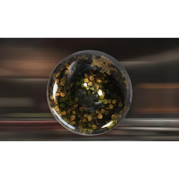 Round Fibreglass Dish with Green Leaf Lacquer, 100 cm in black — in a room setting