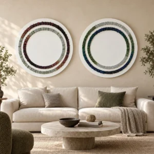 Round Woven Ring Wall Art Set of 2 in Green and Blue — front view