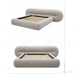 Sculpted Wraparound Upholstered Bed in oatmeal — in a room setting