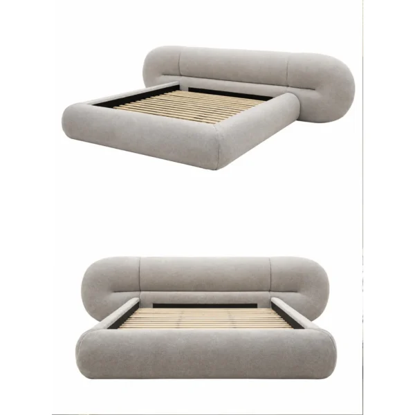 Sculpted Wraparound Upholstered Bed in oatmeal — in a room setting