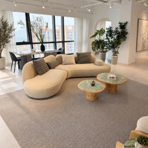 Rounded Curved Sofa in linen blend — front view