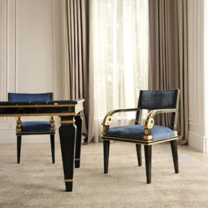 Royal Blue Gilded French Dining Set in solid wood — front view