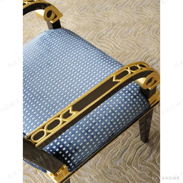 Royal Blue and Gilt French Dining Set with Marble Table in blue — in a room setting
