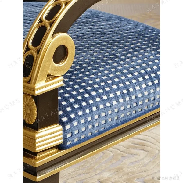 Royal Blue and Gilt French Dining Set with Marble Table in blue — in a room setting
