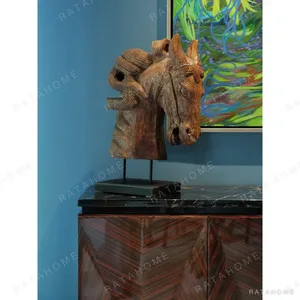 Ruby Galaxy V-Marquetry Sideboard with Black-Gold Marble Top in clay — in a room setting