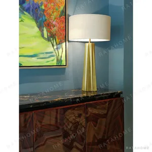 Ruby Galaxy V-Marquetry Sideboard with Black-Gold Marble Top in clay — in a room setting