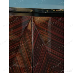 Ruby Galaxy V-Marquetry Sideboard with Black-Gold Marble Top in clay — in a room setting