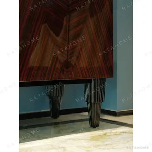 Ruby Galaxy V-Marquetry Sideboard with Black-Gold Marble Top in clay — in a room setting