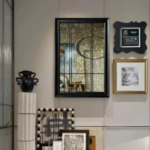 Rust Mirror Gallery Wall Art Set with Sculptural Frames in bronze — in a room setting