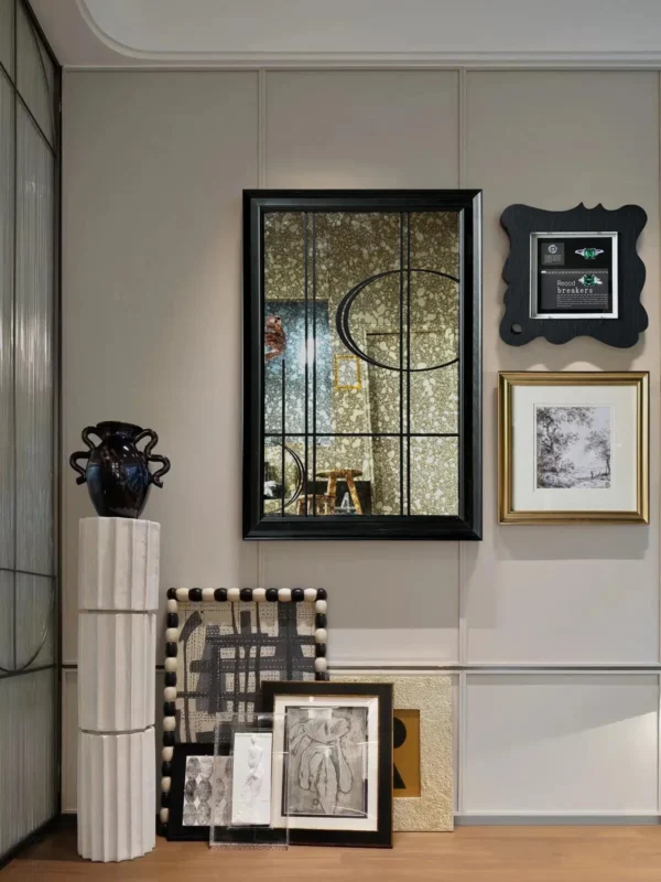 Rust Mirror Gallery Wall Art Set with Sculptural Frames in bronze — in a room setting