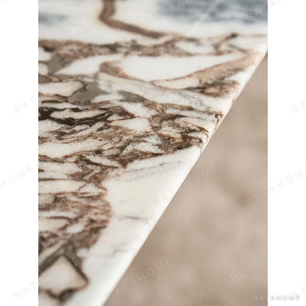 Sailboat Ocean Storm Stone Dining Table on Rose Gold Sails in clay — in a room setting