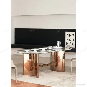 Sailboat Ocean Storm Stone Dining Table on Rose Gold Sails in clay — in a room setting