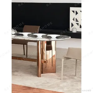 Sailboat Ocean Storm Stone Dining Table on Rose Gold Sails in clay — in a room setting