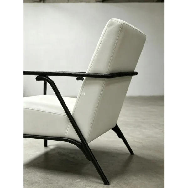 Forged Bronze Armchair in Cream Leather, 65 cm — in a room setting