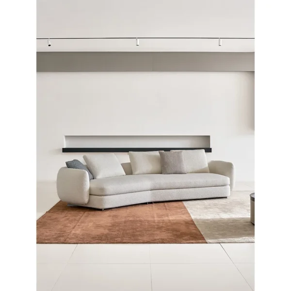 Curved Sofa in Cream Wool Bouclé with Goose Down — in a room setting