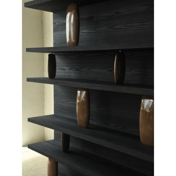 Sandblasted Cedar Bookcase in Charcoal, 190 x 260 cm — in a room setting