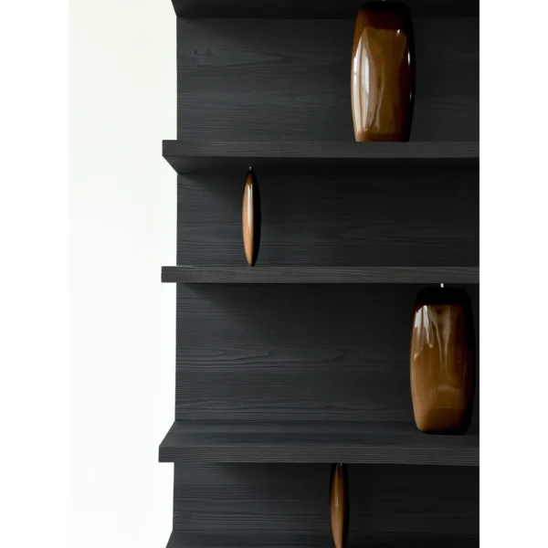 Sandblasted Cedar Bookcase in Charcoal, 190 x 260 cm — in a room setting