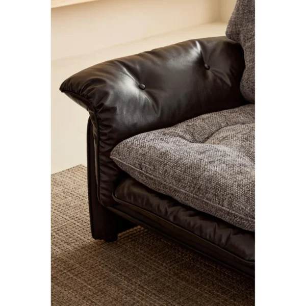 Sandwich Single-Seat Sofa in Black Leather and Grey Bouclé — in a room setting