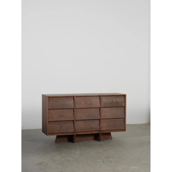 Sawtooth Nine-Drawer Ash Chest in walnut — in a room setting