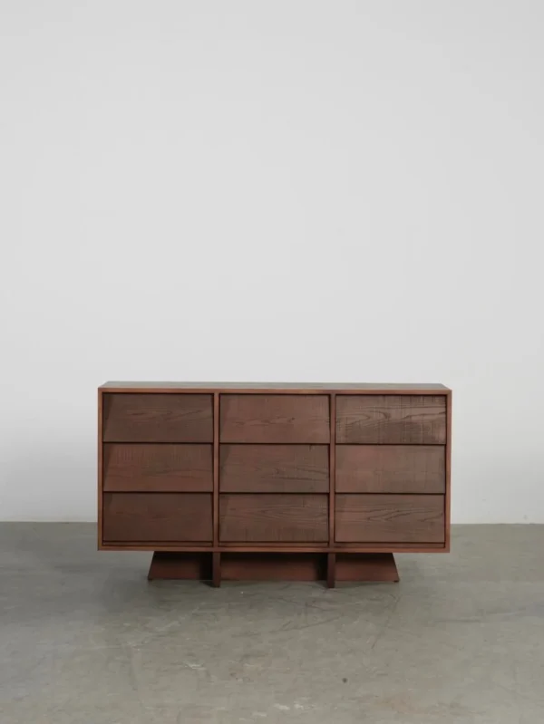 Sawtooth Nine-Drawer Ash Chest in walnut — in a room setting