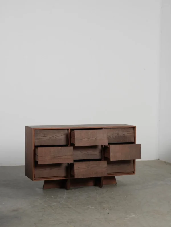 Sawtooth Nine-Drawer Ash Chest in walnut — detail