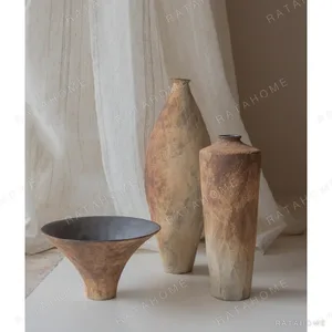 Scorched Series Stoneware Vases and Bowl in Flame Tones — in a room setting