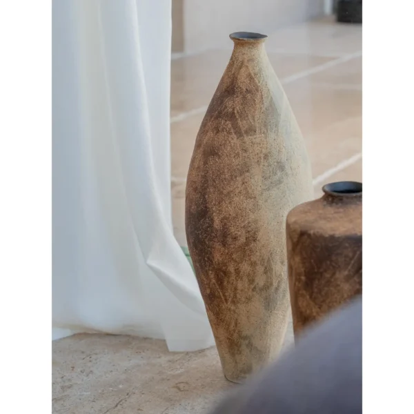 Scorched Series Stoneware Vases and Bowl in Flame Tones — in a room setting
