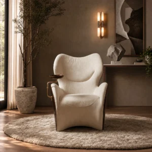 Sculptural Cigar Chair with Tray in solid wood — front view