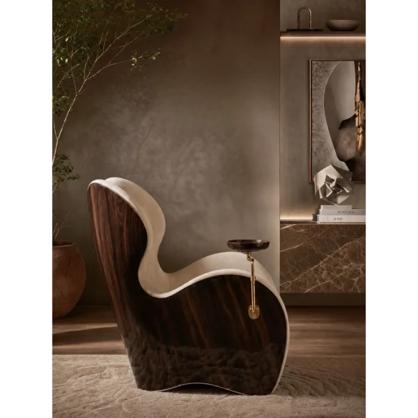 Sculptural Cigar Chair in oatmeal — in a room setting
