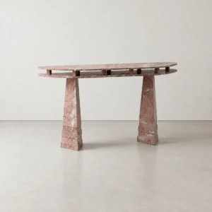 Pink Stone Two-Tier Geometric Console Table in rose stone — front view