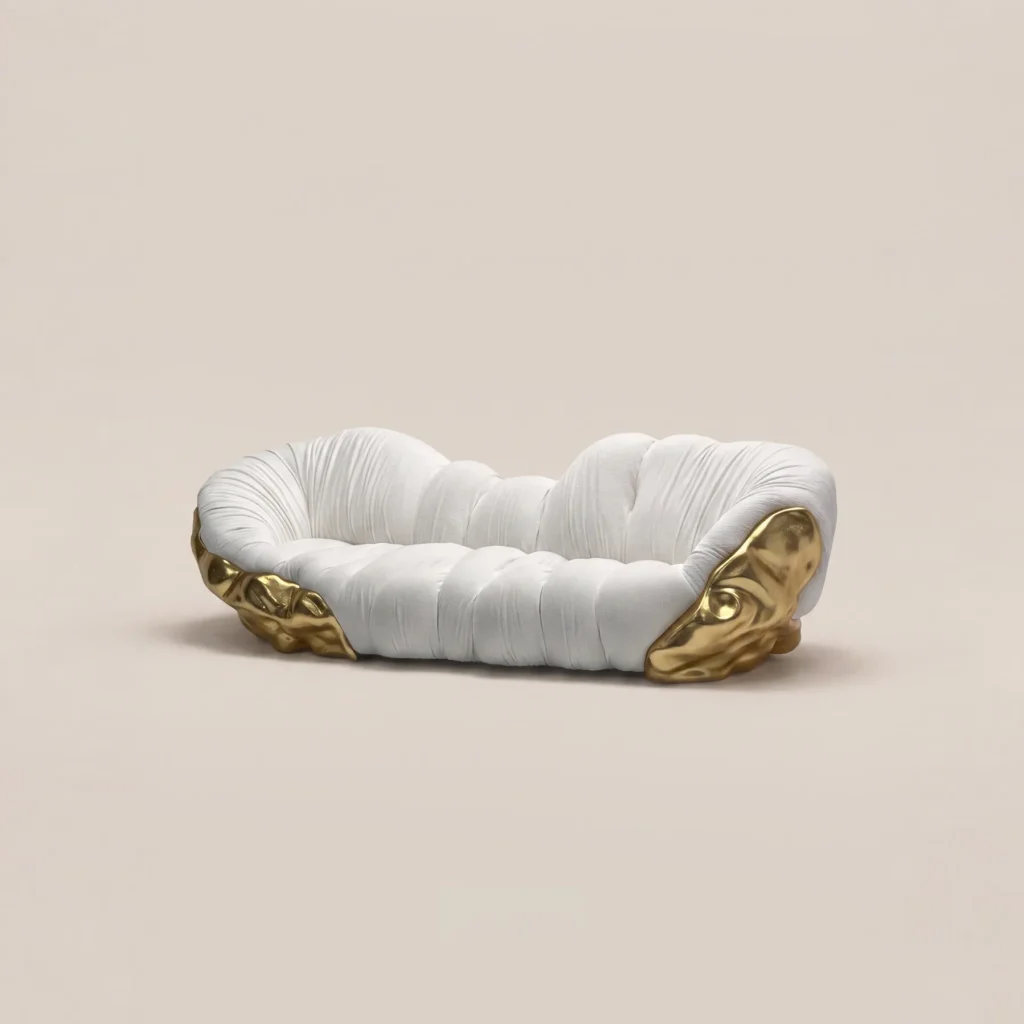 Sculptural Gilded Cloud Sofa in steel — front view