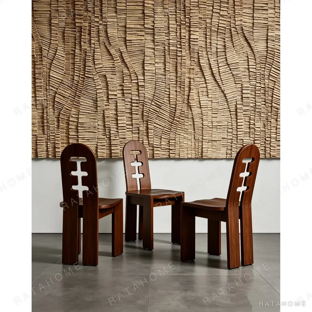 Round Oak Dining Table on Perforated Sculptural Base in natural oak — in a room setting
