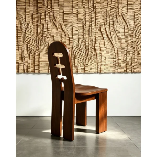 Round Oak Dining Table on Perforated Sculptural Base in natural oak — in a room setting