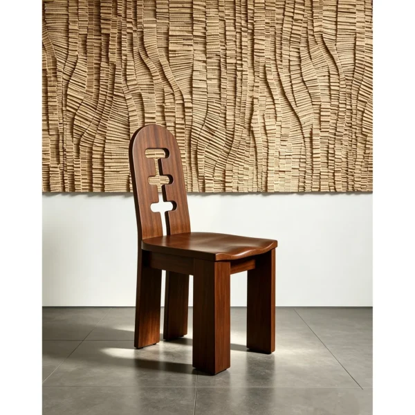 Round Oak Dining Table on Perforated Sculptural Base in natural oak — in a room setting